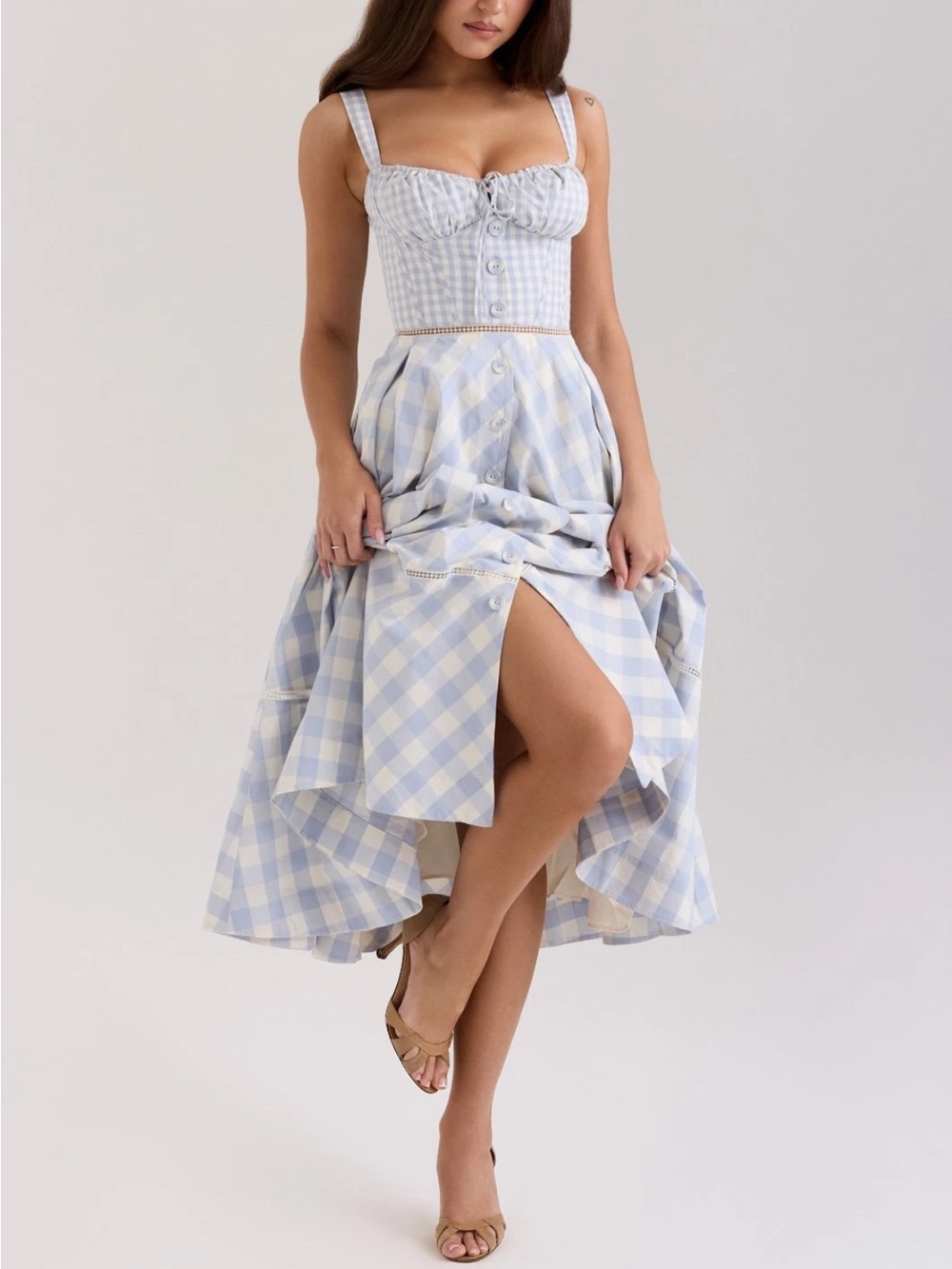 House of CB Chiarina Light Blue Gingham cotton dress
